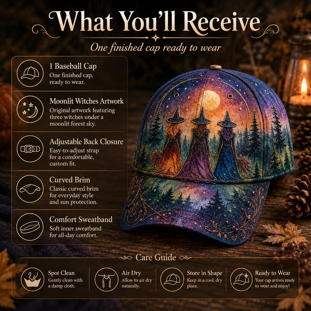 🌙 Three Witches Moonlight Baseball Cap
