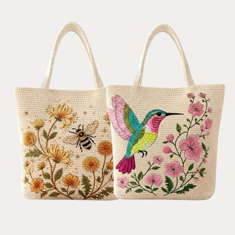 🌼 Handmade Crochet Bee Tote Bag: Premium Floral Embroidery & Boho Chic Shoulder Purse! 🐝