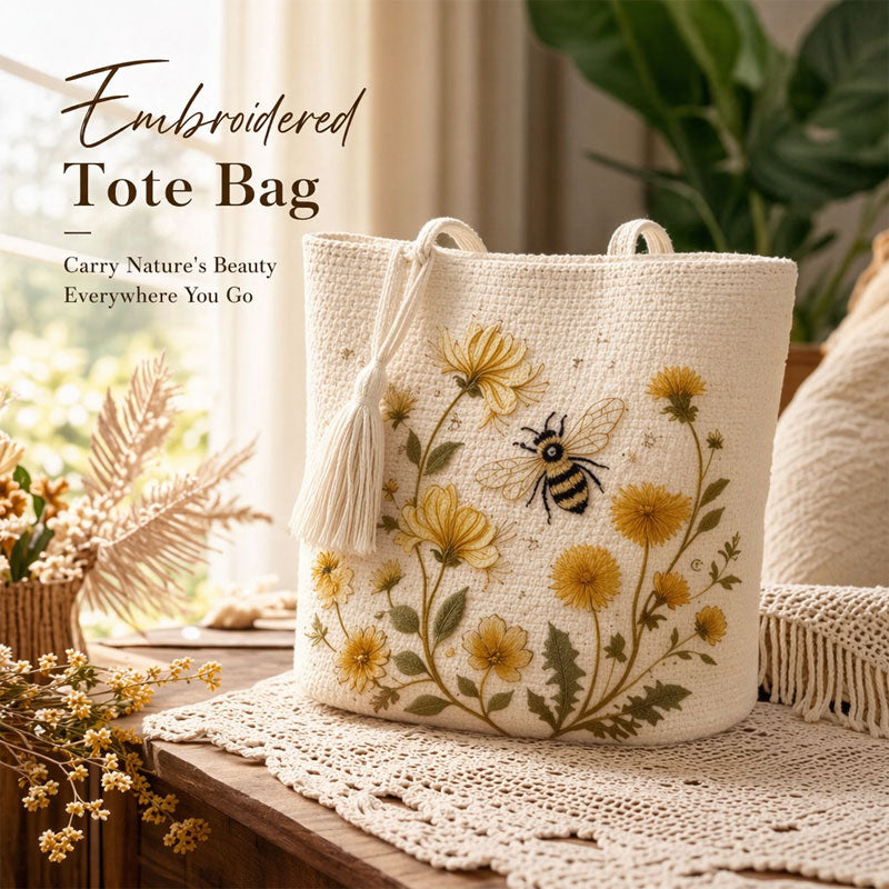 🌼 Handmade Crochet Bee Tote Bag: Premium Floral Embroidery & Boho Chic Shoulder Purse! 🐝