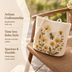 🌼 Handmade Crochet Bee Tote Bag: Premium Floral Embroidery & Boho Chic Shoulder Purse! 🐝