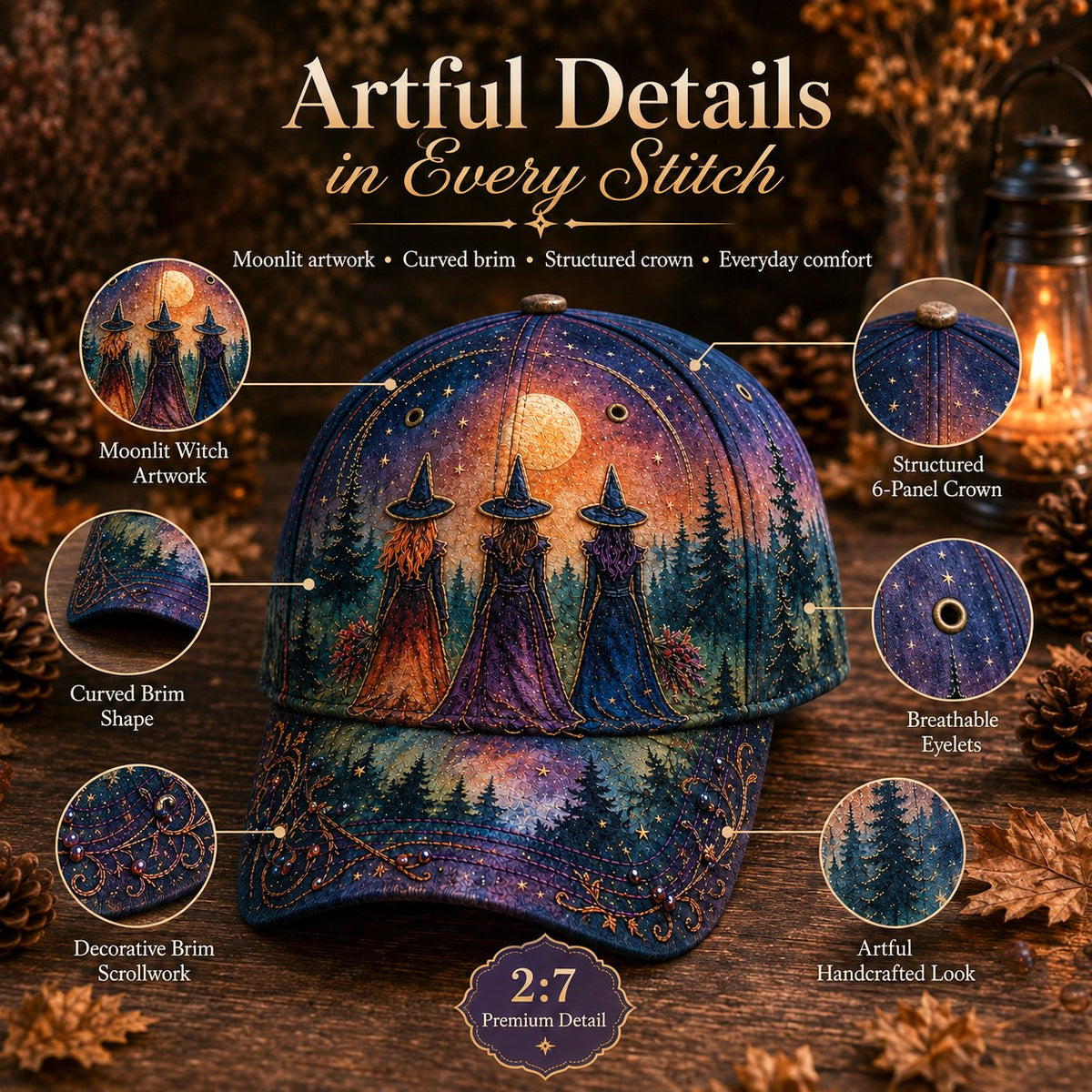 🌙 Three Witches Moonlight Baseball Cap