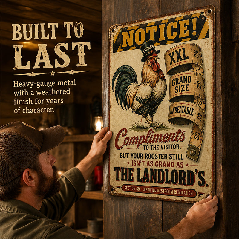 You’ll never be as “big” as the owner of this room 🍻 This fun, retro metal sign is designed just for “tough guys”! 🐓