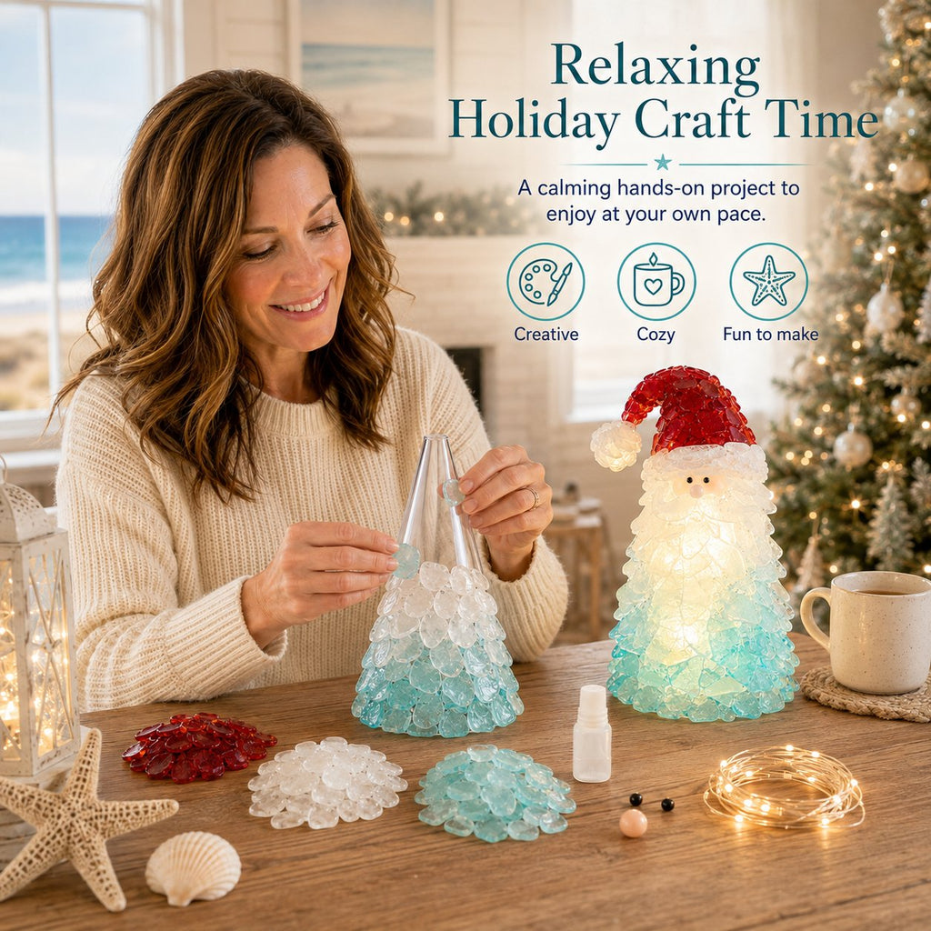 🎅 Beginner-friendly DIY Christmas decoration kit featuring an illuminated sea glass Santa | Complete set including pieces of sea glass, warm Christmas lights and a step-by-step guide 💕