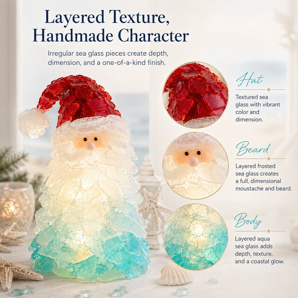 🎅 Beginner-friendly DIY Christmas decoration kit featuring an illuminated sea glass Santa | Complete set including pieces of sea glass, warm Christmas lights and a step-by-step guide 💕
