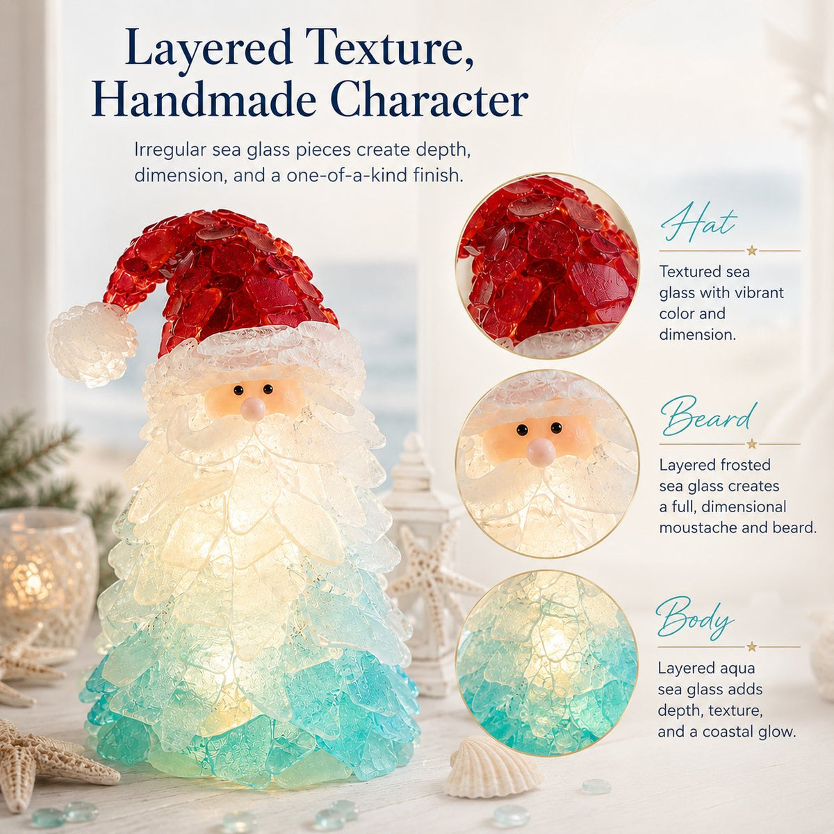 🎅 Beginner-friendly DIY Christmas decoration kit featuring an illuminated sea glass Santa | Complete set including pieces of sea glass, warm Christmas lights and a step-by-step guide 💕