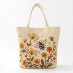 🌼 Handmade Crochet Bee Tote Bag: Premium Floral Embroidery & Boho Chic Shoulder Purse! 🐝