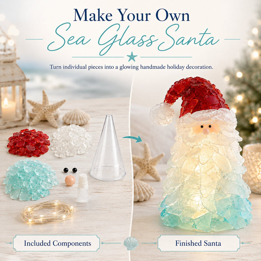 🎅 Beginner-friendly DIY Christmas decoration kit featuring an illuminated sea glass Santa | Complete set including pieces of sea glass, warm Christmas lights and a step-by-step guide 💕
