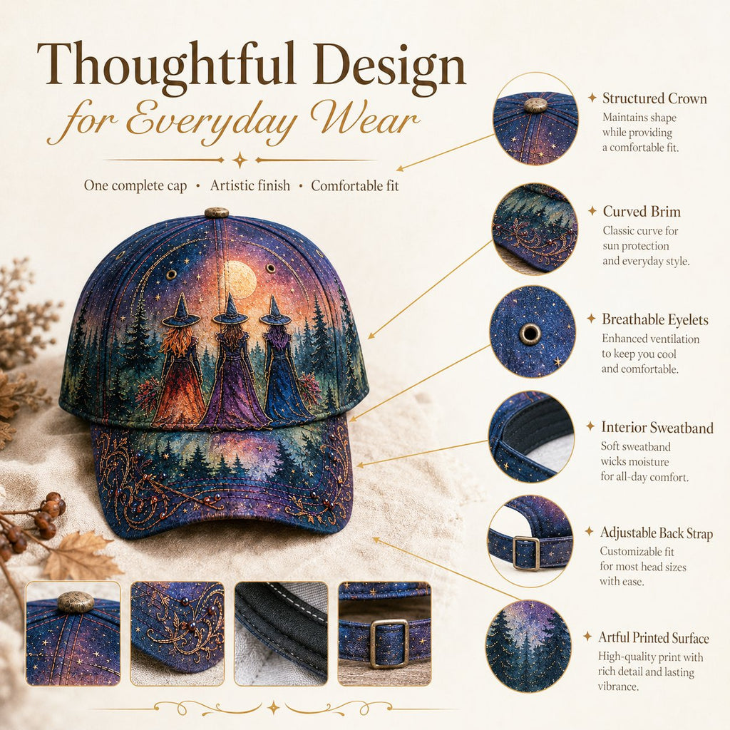 🌙 Three Witches Moonlight Baseball Cap