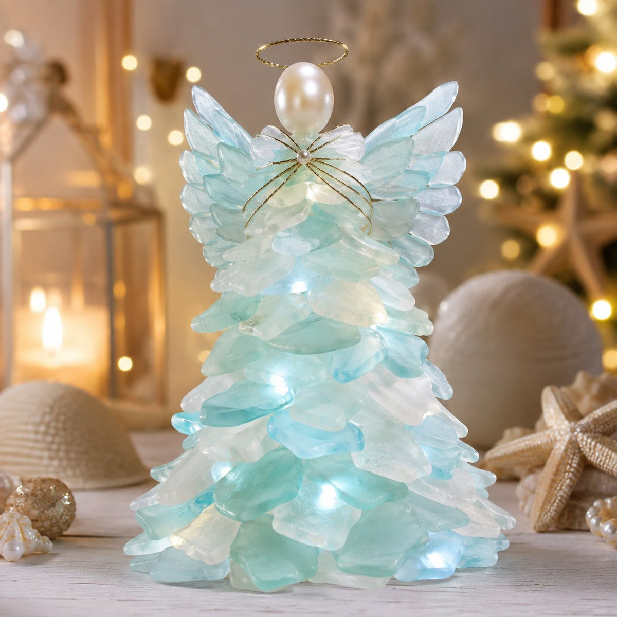 🎅 Beginner-friendly DIY Christmas decoration kit featuring an illuminated sea glass Santa | Complete set including pieces of sea glass, warm Christmas lights and a step-by-step guide 💕