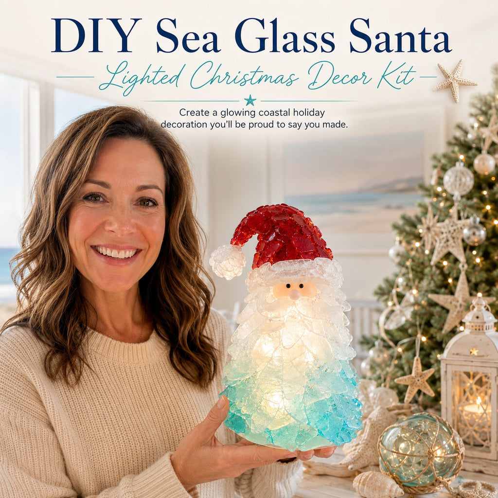 🎅 Beginner-friendly DIY Christmas decoration kit featuring an illuminated sea glass Santa | Complete set including pieces of sea glass, warm Christmas lights and a step-by-step guide 💕