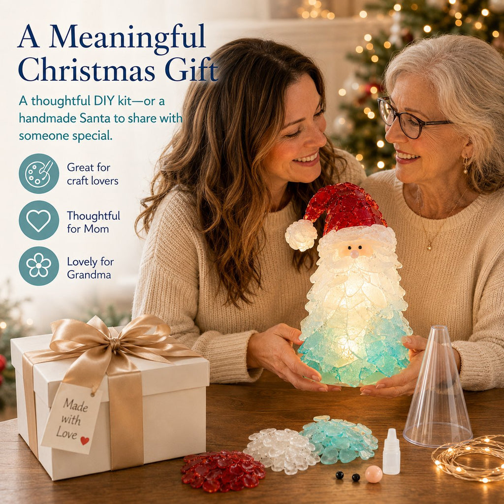 🎅 Beginner-friendly DIY Christmas decoration kit featuring an illuminated sea glass Santa | Complete set including pieces of sea glass, warm Christmas lights and a step-by-step guide 💕