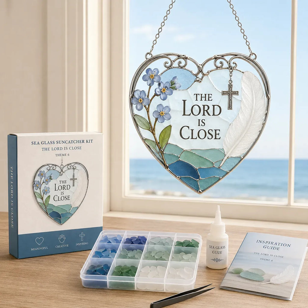 ✝️ A collection of DIY kits for suncatchers featuring Bible verses, suitable for beginners | Complete set including pieces of matt sea glass, clear glue and a step-by-step guide 💕