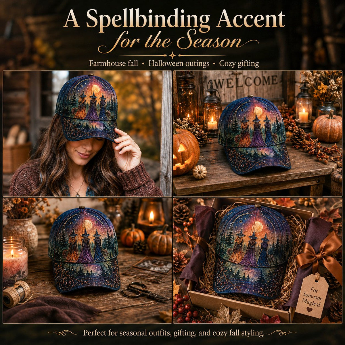 🌙 Three Witches Moonlight Baseball Cap