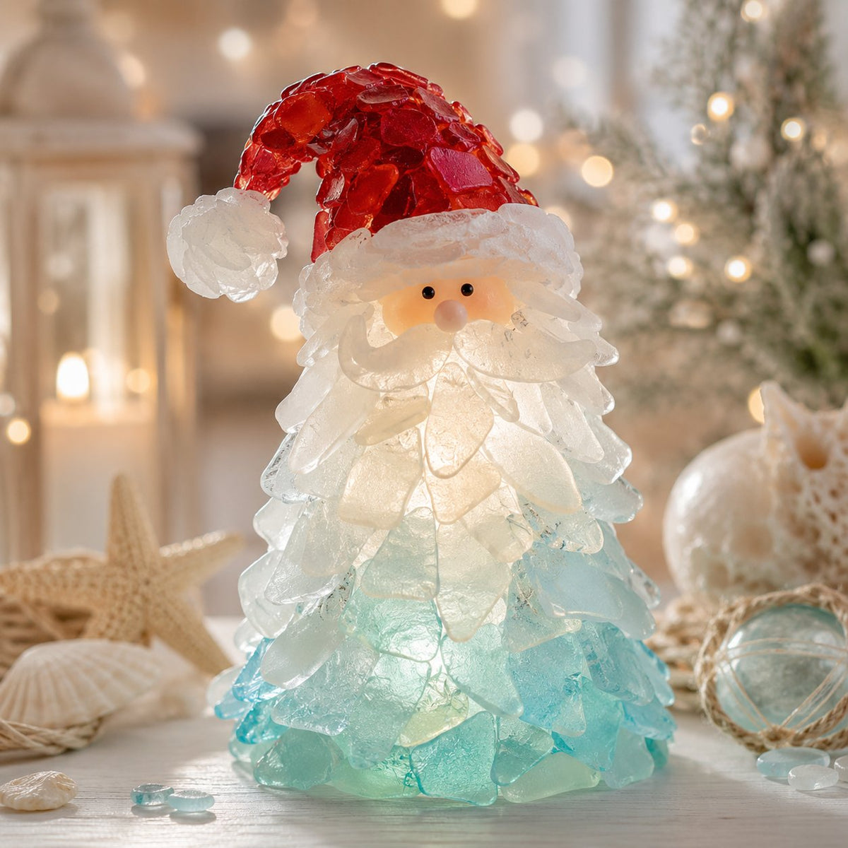 🎅 Beginner-friendly DIY Christmas decoration kit featuring an illuminated sea glass Santa | Complete set including pieces of sea glass, warm Christmas lights and a step-by-step guide 💕
