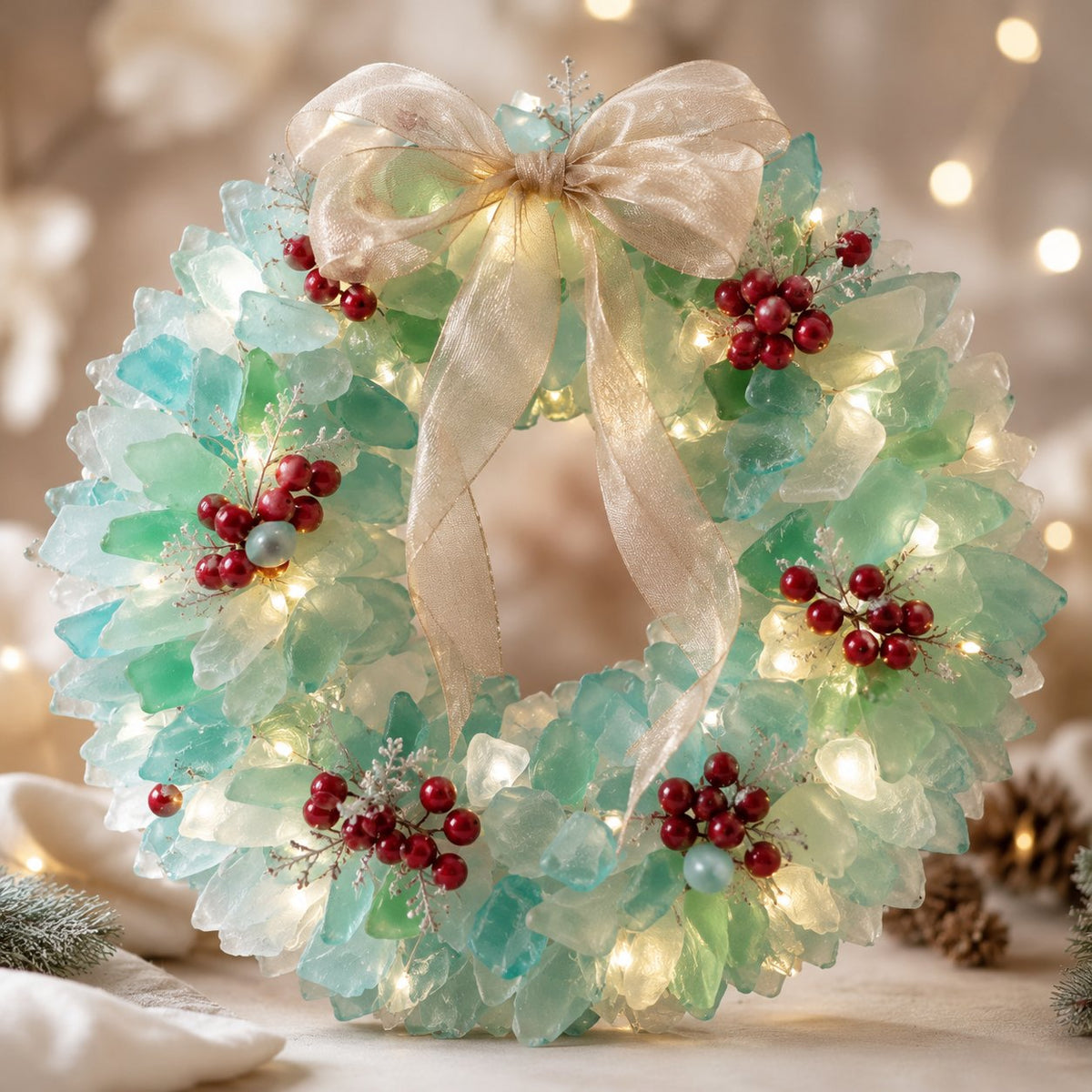 🎅 Beginner-friendly DIY Christmas decoration kit featuring an illuminated sea glass Santa | Complete set including pieces of sea glass, warm Christmas lights and a step-by-step guide 💕