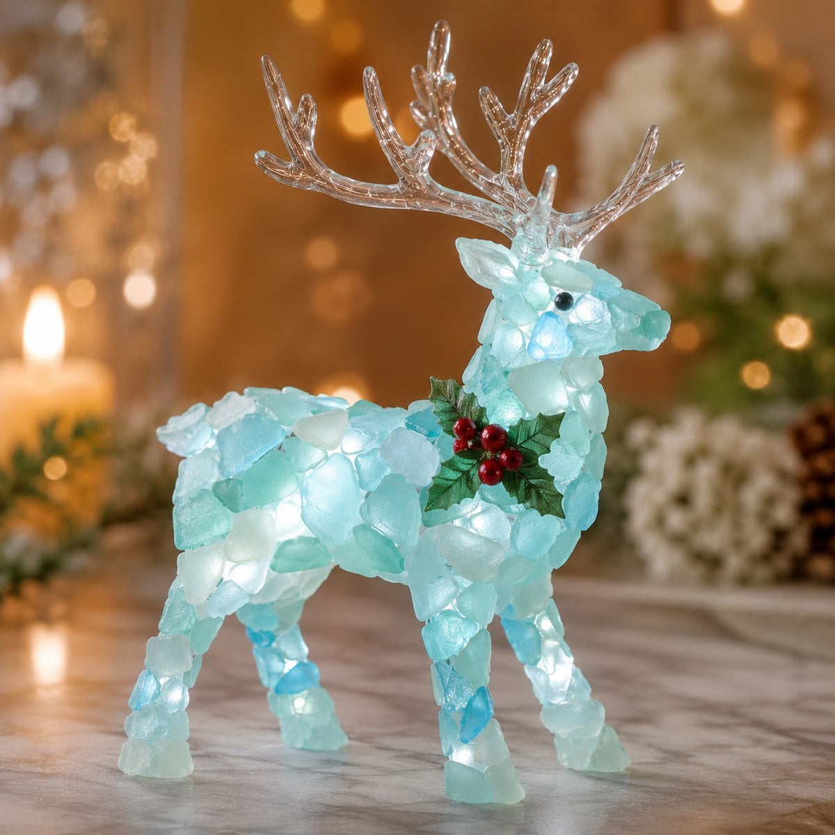 🎅 Beginner-friendly DIY Christmas decoration kit featuring an illuminated sea glass Santa | Complete set including pieces of sea glass, warm Christmas lights and a step-by-step guide 💕