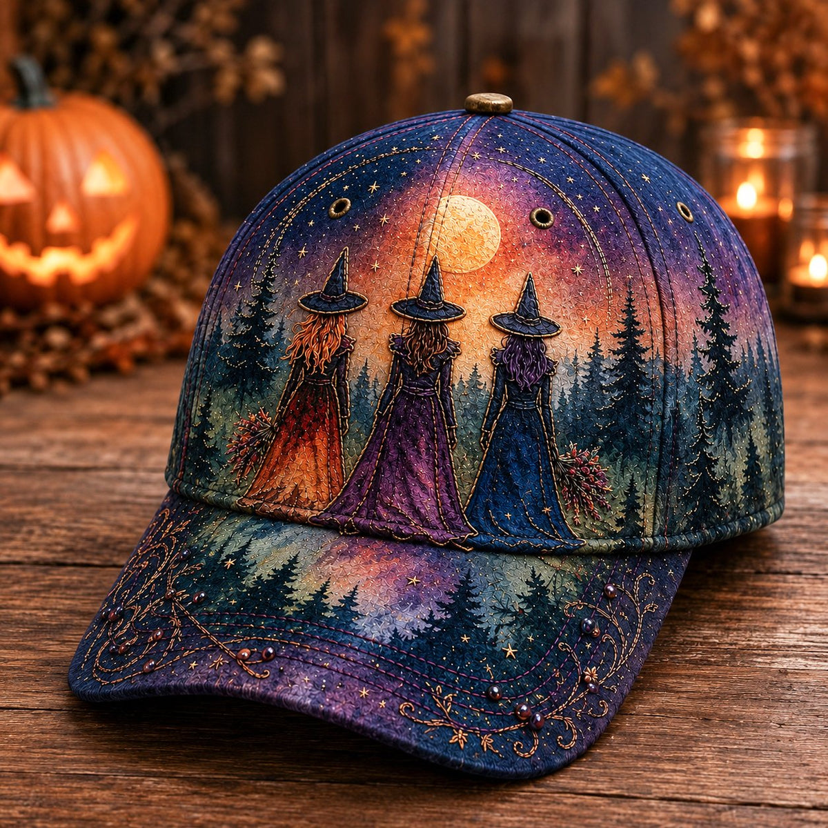 🌙 Three Witches Moonlight Baseball Cap