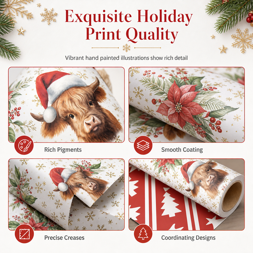 🎁🐮 Make every Christmas present extra special with Highland Cow wrapping paper! 🎄