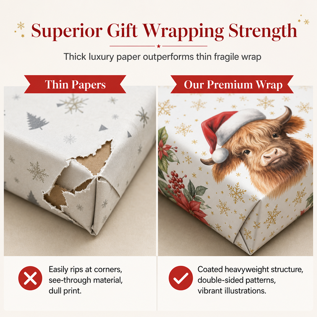 🎁🐮 Make every Christmas present extra special with Highland Cow wrapping paper! 🎄